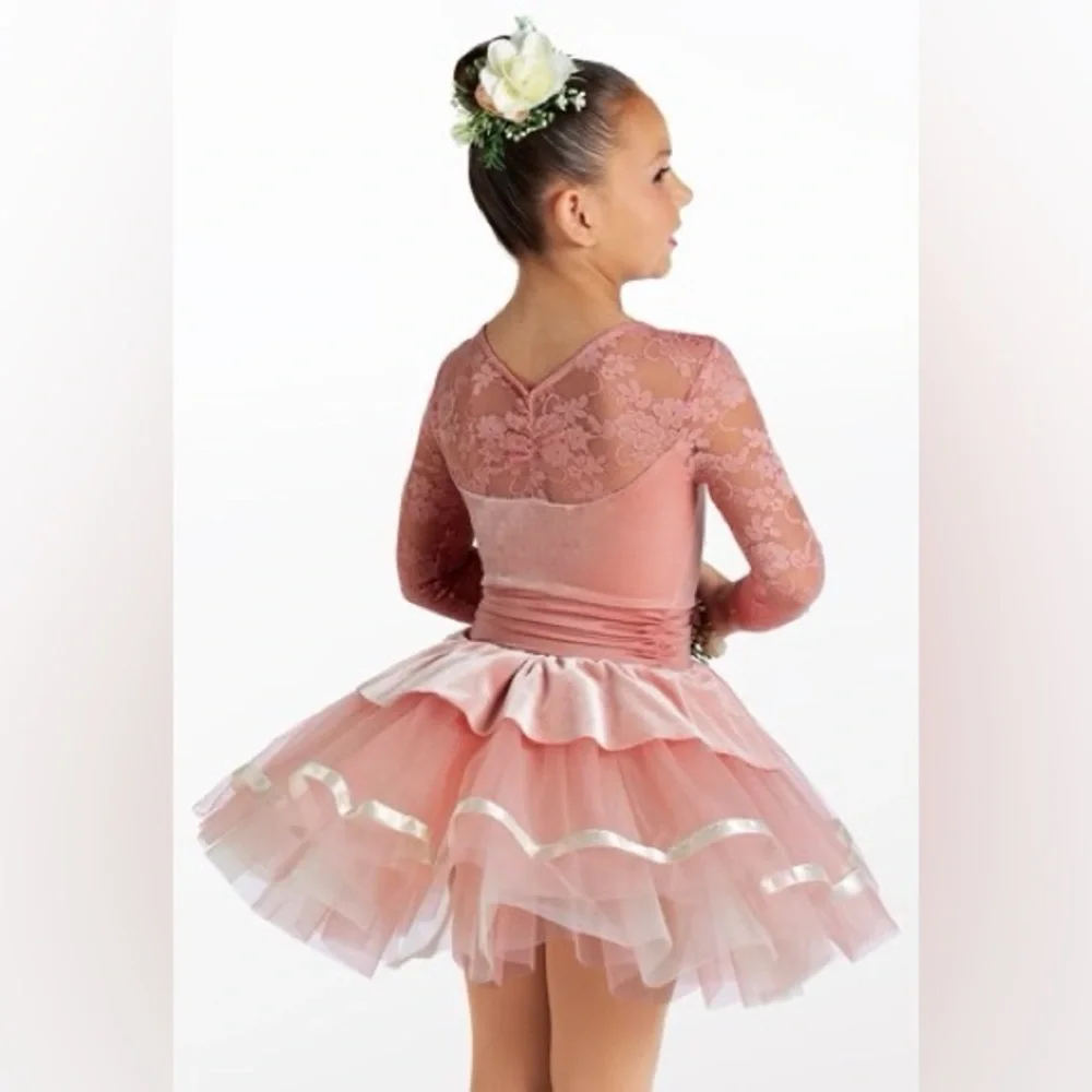 Weissman Green Ballet Tutu Costume MC Floral Lace Velour Recital Dance Dress